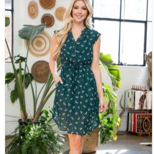 LA Soul dark olive bee print dress with pockets